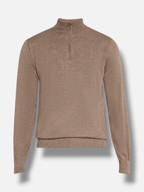 Eton Mens Brown Fine Knit Wool 1/2-Zip Pullover Sweater Size XXL